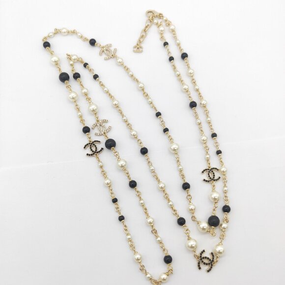CHANEL Jewelry - Authentic Chanel Silver CC Faux Pearl Necklace Black Silvery